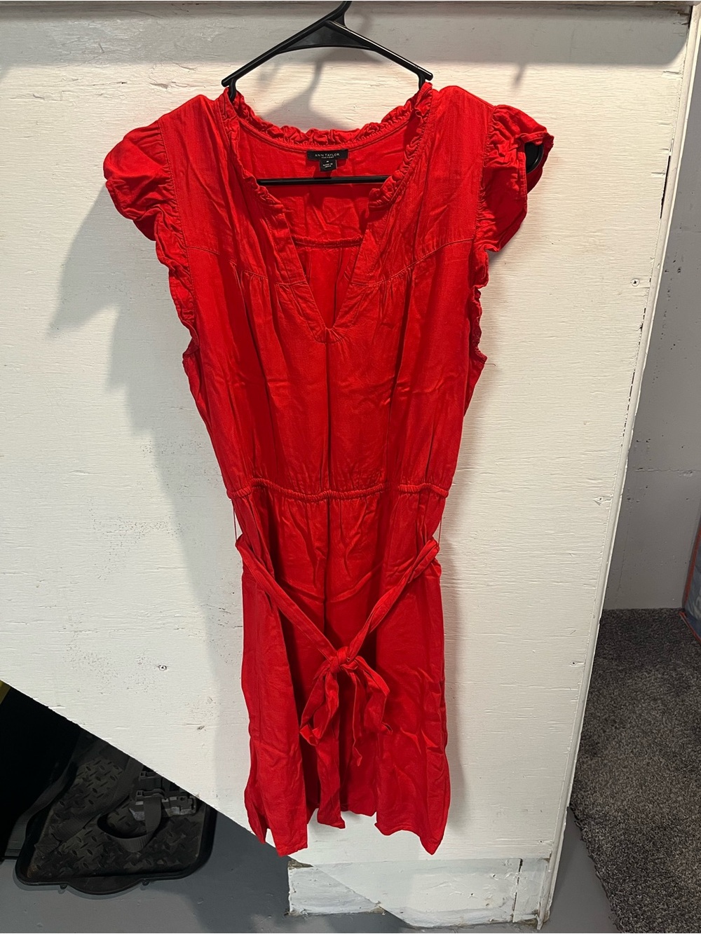 Ann Taylor Factory Red V-Neck Tie-Waist Mini Dress